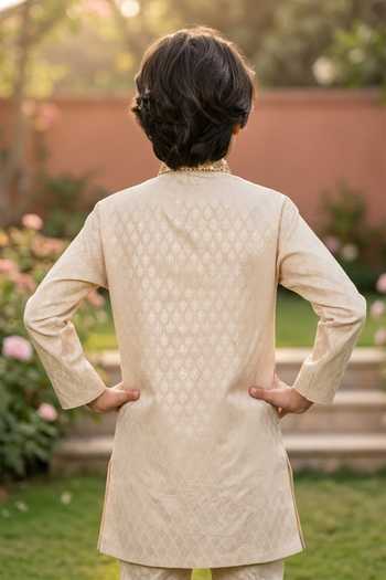 Petite Pomme Jaquard Kurta & Art Silk Pant Set 