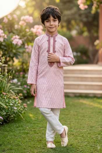 Petite Pomme Woven Kurta & Art Silk Pant Set 