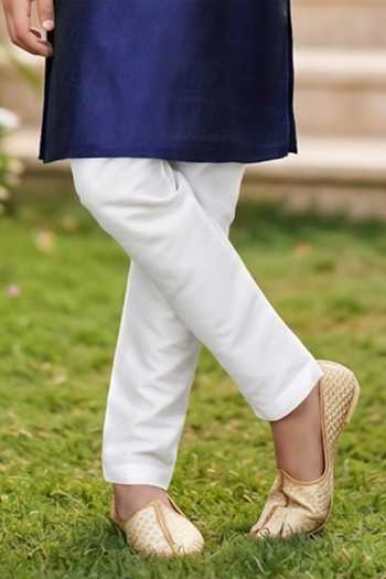 Petite Pomme Blue Jacquard, Silk Kurta And Art Pant Set Online at Aza Fashions Petite Pomme_Blue Jacquard, Silk Kurta And Art Pant Set _Online_at_Aza_Fashions