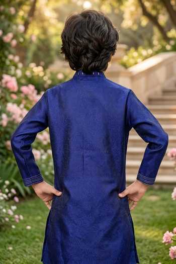 Petite Pomme Jaquard Kurta & Art Silk Pant Set 
