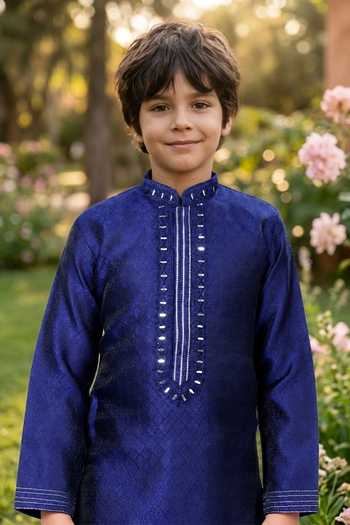 Buy Petite Pomme Blue Jacquard, Silk Kurta And Art Pant Set Online at Aza Fashions Buy_Petite Pomme_Blue Jacquard, Silk Kurta And Art Pant Set _Online_at_Aza_Fashions