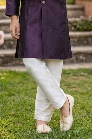 Petite Pomme Purple Silk Jaquard Kurta And Art Pant Set Online at Aza Fashions Petite Pomme_Purple Silk Jaquard Kurta And Art Pant Set _Online_at_Aza_Fashions