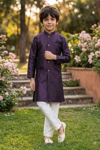 Petite Pomme Jaquard Kurta & Art Silk Pant Set 