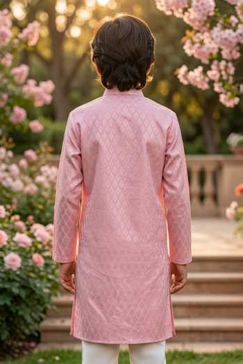 Petite Pomme Jaquard Kurta & Art Silk Pant Set 