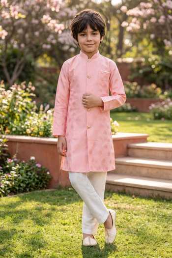 Petite Pomme Jaquard Kurta & Art Silk Pant Set