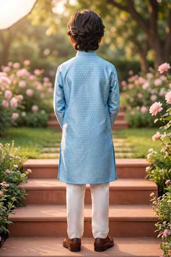 Petite Pomme Jaquard Kurta & Art Silk Pant Set