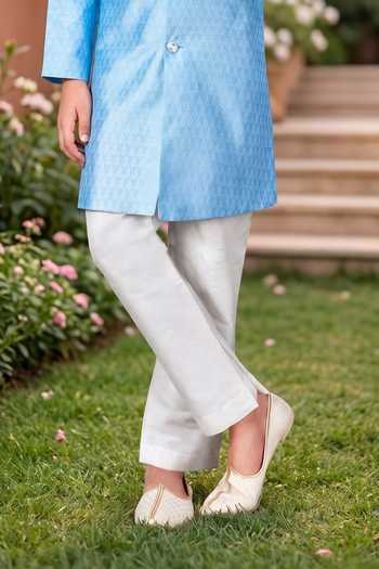 Petite Pomme Sky Blue Jacquard Kurta And Art Silk Pant Set Online at Aza Fashions Petite Pomme_Sky Blue Jacquard Kurta And Art Silk Pant Set _Online_at_Aza_Fashions