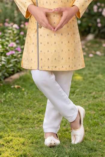 Petite Pomme Yellow Overlap Kurta And Pant Set Online at Aza Fashions Petite Pomme_Yellow Overlap Kurta And Pant Set _Online_at_Aza_Fashions