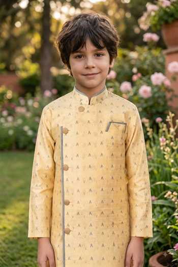 Buy Petite Pomme Yellow Overlap Kurta And Pant Set Online at Aza Fashions Buy_Petite Pomme_Yellow Overlap Kurta And Pant Set _Online_at_Aza_Fashions