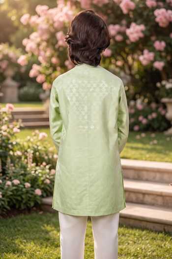 Petite Pomme Jaquard Kurta & Art Silk Pant Set