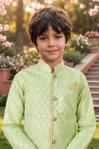Buy Petite Pomme Green Jacquard, Silk Kurta And Art Pant Set Online at Aza Fashions Buy_Petite Pomme_Green Jacquard, Silk Kurta And Art Pant Set _Online_at_Aza_Fashions