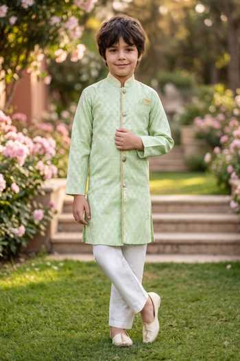 Petite Pomme Jaquard Kurta & Art Silk Pant Set