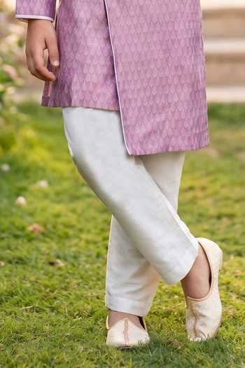 Petite Pomme Pink Silk, Jacquard Kurta And Art Pant Set Online at Aza Fashions Petite Pomme_Pink Silk, Jacquard Kurta And Art Pant Set _Online_at_Aza_Fashions
