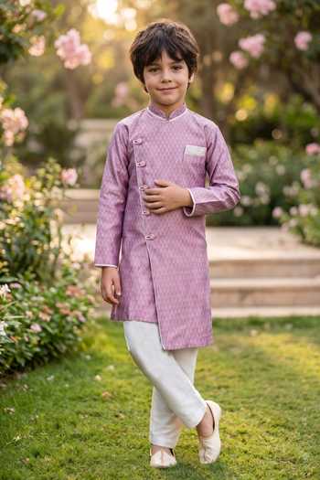 Petite Pomme Jaquard Kurta & Art Silk Pant Set
