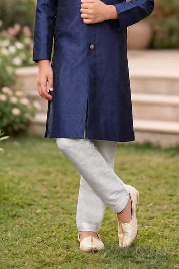 Petite Pomme Blue Jacquard Kurta And Art Silk Pant Set Online at Aza Fashions Petite Pomme_Blue Jacquard Kurta And Art Silk Pant Set _Online_at_Aza_Fashions