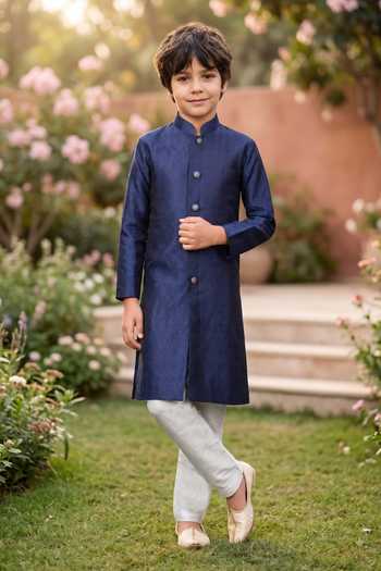 Petite Pomme Jaquard Kurta & Art Silk Pant Set