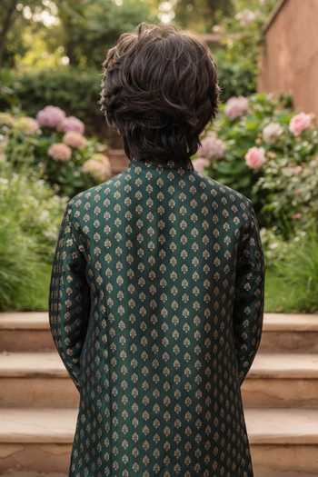 Petite Pomme Jaquard Kurta & Art Silk Pant Set