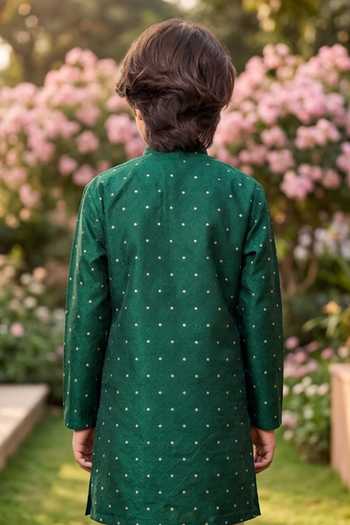Petite Pomme Jaquard Kurta & Art Silk Pant Set