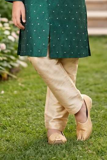 Petite Pomme Green Silk Jaquard Kurta And Art Pant Set Online at Aza Fashions Petite Pomme_Green Silk Jaquard Kurta And Art Pant Set _Online_at_Aza_Fashions