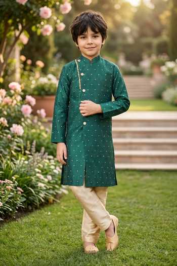 Petite Pomme Jaquard Kurta & Art Silk Pant Set