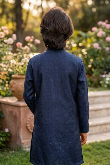 Petite Pomme Jaquard Kurta & Art Silk Pant Set 