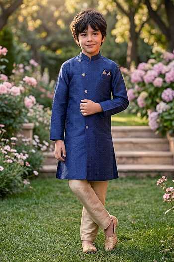 Petite Pomme Jaquard Kurta & Art Silk Pant Set