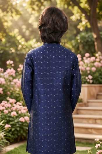 Petite Pomme Jaquard Kurta & Art Silk Pant Set