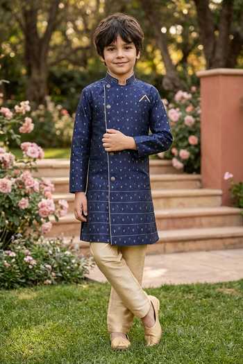 Petite Pomme Jaquard Kurta & Art Silk Pant Set