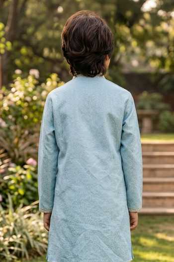 Petite Pomme Jaquard Kurta & Art Silk Pant Set