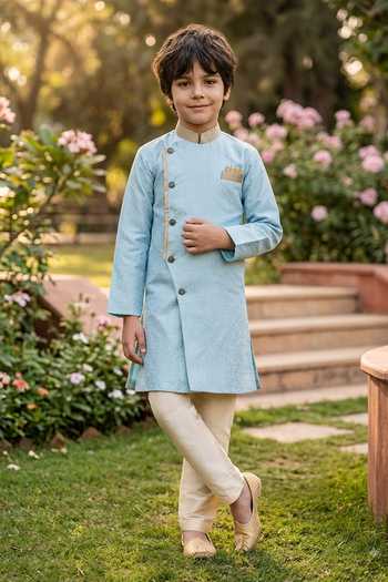 Petite Pomme Jaquard Kurta & Art Silk Pant Set