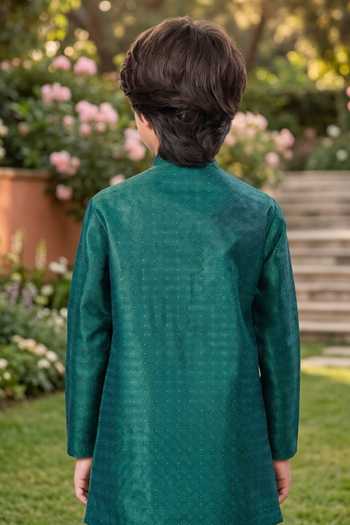 Petite Pomme Jaquard Kurta & Art Silk Pant Set