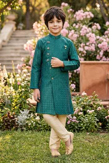 Petite Pomme Jaquard Kurta & Art Silk Pant Set