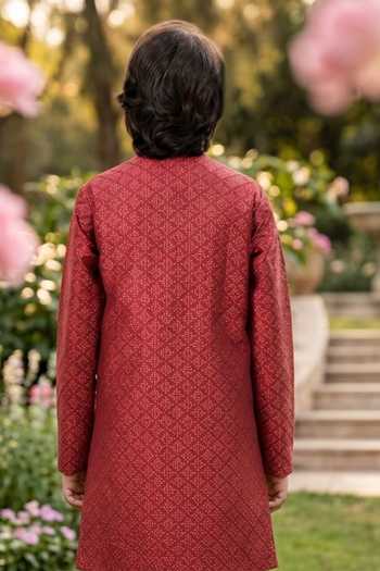 Petite Pomme Jaquard Kurta & Art Silk Pant Set 