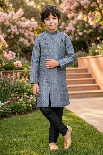 Petite Pomme Boys Jaquard Kurta & Art Silk Pant Set 