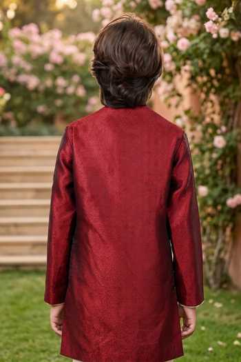Petite Pomme Jaquard Kurta & Art Silk Pant Set 
