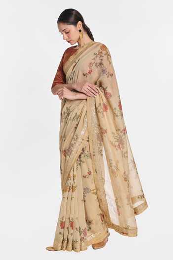 Buy Payal Pratap Beige Chanderi, Tissue Kumudini Floral Print Saree Online at Aza Fashions Buy_Payal Pratap_Beige Chanderi, Tissue Kumudini Floral Print Saree _Online_at_Aza_Fashions
