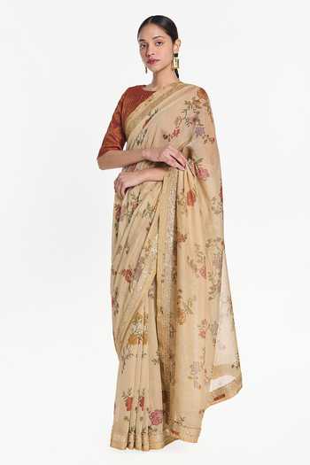 Buy Payal Pratap Orange Chanderi, Tissue Boat Neck Charulata Blouse Online at Aza Fashions Buy_Payal Pratap_Orange Chanderi, Tissue Boat Neck Charulata Blouse _Online_at_Aza_Fashions