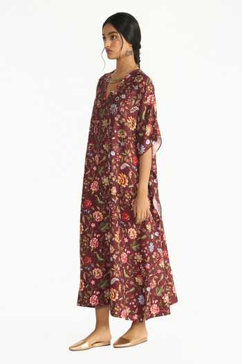 Payal Pratap Multi Color Silk, Dupion V-neck Pallavi Floral Print Kaftan Dress Online at Aza Fashions Payal Pratap_Multi Color Silk, Dupion V-neck Pallavi Floral Print Kaftan Dress _Online_at_Aza_Fashions