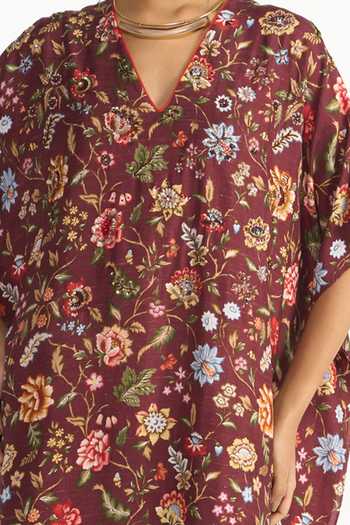 Shop Payal Pratap Multi Color Silk, Dupion V-neck Pallavi Floral Print Kaftan Dress Online at Aza Fashions Shop_Payal Pratap_Multi Color Silk, Dupion V-neck Pallavi Floral Print Kaftan Dress _Online_at_Aza_Fashions