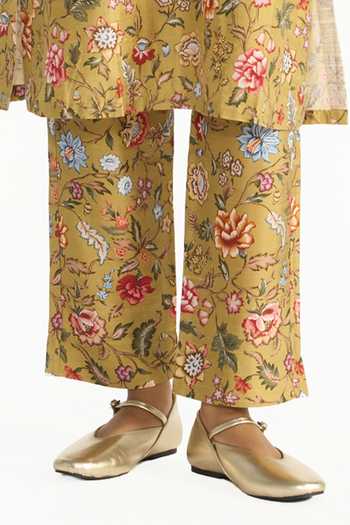 Buy Payal Pratap Gold Silk, Dupion Mandarin Collar, Yes Madhavi Floral Print Tunic And Pant Set Online at Aza Fashions Buy_Payal Pratap_Gold Silk, Dupion Mandarin Collar, Yes Madhavi Floral Print Tunic And Pant Set _Online_at_Aza_Fashions