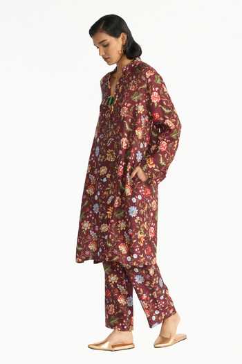Payal Pratap Multi Color Dupion, Silk Mandarin Collar, Madhavi Floral Print Tunic And Pant Set Online at Aza Fashions Payal Pratap_Multi Color Dupion, Silk Mandarin Collar, Madhavi Floral Print Tunic And Pant Set _Online_at_Aza_Fashions
