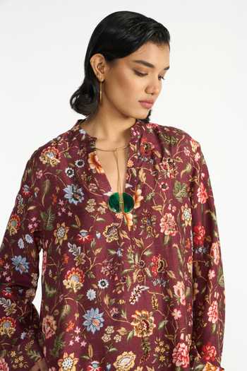 Shop Payal Pratap Multi Color Dupion, Silk Mandarin Collar, Madhavi Floral Print Tunic And Pant Set Online at Aza Fashions Shop_Payal Pratap_Multi Color Dupion, Silk Mandarin Collar, Madhavi Floral Print Tunic And Pant Set _Online_at_Aza_Fashions
