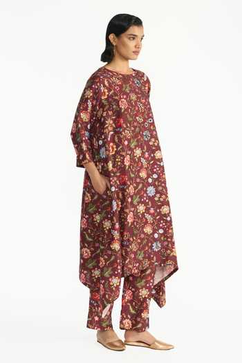 Payal Pratap Multi Color Silk, Dupion Round Neck, Yes Kusumita Floral Print Tunic And Pant Set Online at Aza Fashions Payal Pratap_Multi Color Silk, Dupion Round Neck, Yes Kusumita Floral Print Tunic And Pant Set _Online_at_Aza_Fashions