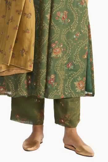 Buy Payal Pratap Green Chanderi, Tissue Round Neck Parijat Floral Print Kurta Set Buy_Payal Pratap_Green Chanderi, Tissue Round Neck Parijat Floral Print Kurta Set