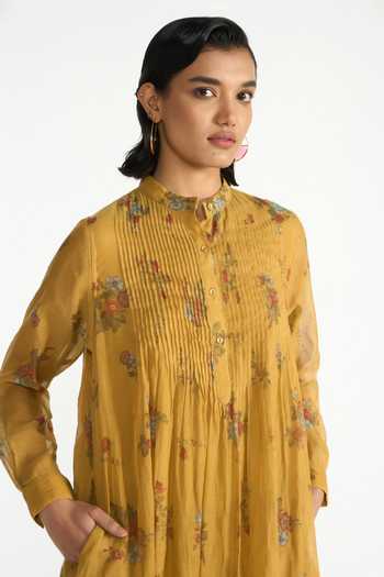 Payal Pratap Yellow Chanderi, Tissue Mandarin Collar Mallika Printed Tunic And Pant Set Online at Aza Fashions Payal Pratap_Yellow Chanderi, Tissue Mandarin Collar Mallika Printed Tunic And Pant Set _Online_at_Aza_Fashions