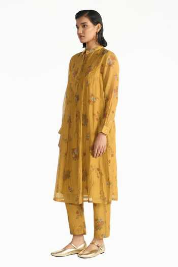 Buy Payal Pratap Yellow Chanderi, Tissue Mandarin Collar Mallika Printed Tunic And Pant Set Online at Aza Fashions Buy_Payal Pratap_Yellow Chanderi, Tissue Mandarin Collar Mallika Printed Tunic And Pant Set _Online_at_Aza_Fashions
