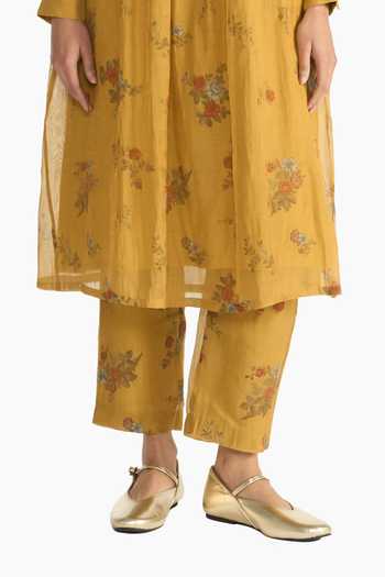 Payal Pratap Yellow Chanderi, Tissue Mandarin Collar Mallika Printed Tunic And Pant Set at Aza Fashions Payal Pratap_Yellow Chanderi, Tissue Mandarin Collar Mallika Printed Tunic And Pant Set _at_Aza_Fashions