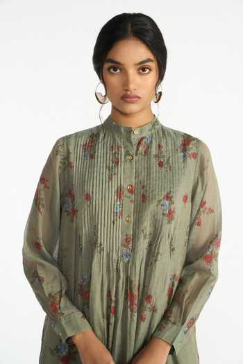 Buy Payal Pratap Green Chanderi, Tissue Mandarin Collar, Yes Mallika Printed Tunic And Pant Set Online at Aza Fashions Buy_Payal Pratap_Green Chanderi, Tissue Mandarin Collar, Yes Mallika Printed Tunic And Pant Set _Online_at_Aza_Fashions