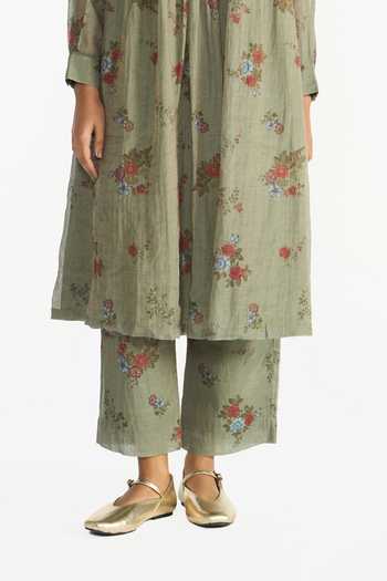 Shop Payal Pratap Green Chanderi, Tissue Mandarin Collar, Yes Mallika Printed Tunic And Pant Set Online at Aza Fashions Shop_Payal Pratap_Green Chanderi, Tissue Mandarin Collar, Yes Mallika Printed Tunic And Pant Set _Online_at_Aza_Fashions