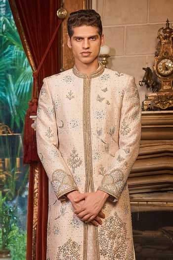 Matsya Ivory Silk The Aurum Ecru Tree Of Life Sherwani Set Online at Aza Fashions Matsya_Ivory Silk The Aurum Ecru Tree Of Life Sherwani Set _Online_at_Aza_Fashions
